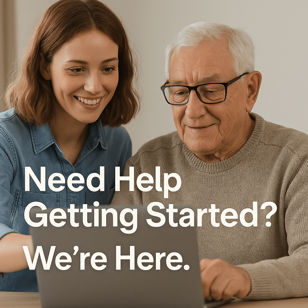 Is ChatGPT safe for seniors? Young woman guiding an older man on a laptop